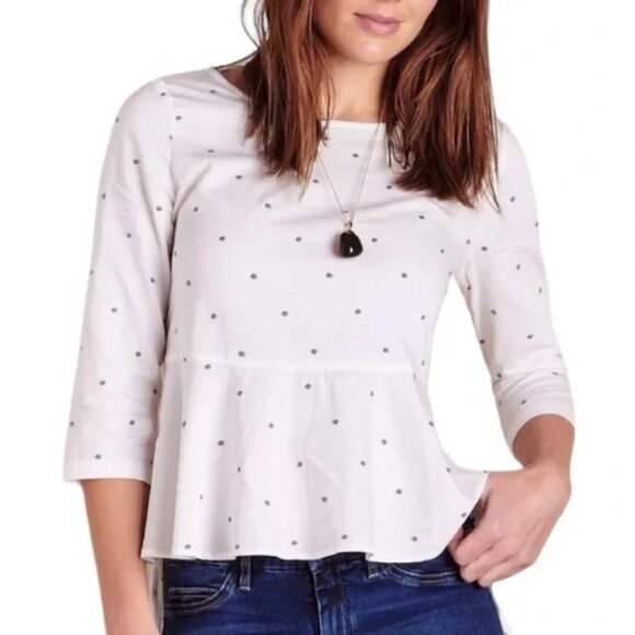 Anthropologie Maeve White Cotton Embroidered Polka Dot Blouse - Picture 1 of 13